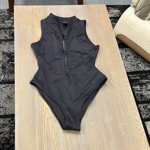 SKIMS Black Zip-Front One Piece Swimsuit